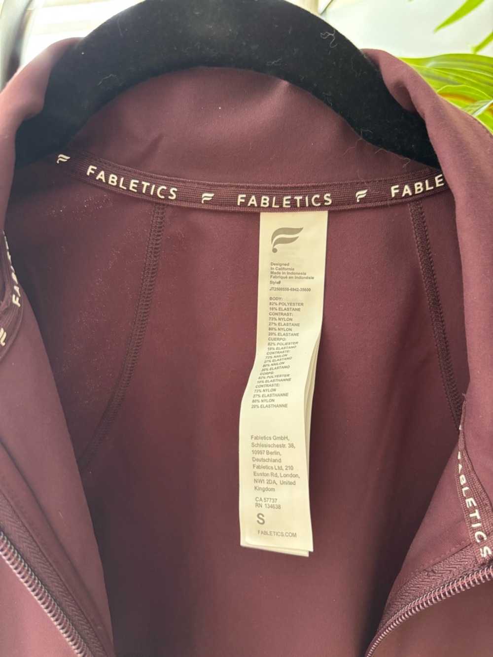 Fabletics Women's Deep Plum Zip Jacket - Picture 2 of 5